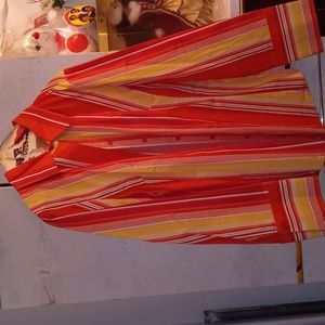 A Casual Female Stripe Orange Shirt